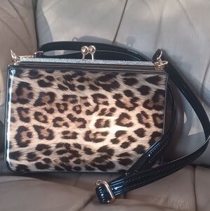 Source Unknown Leopard Print Frame Crossbody Bag in Black and Brown